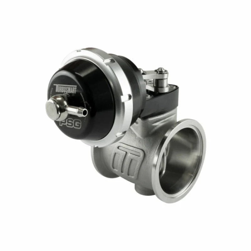 Black Turbosmart PSG50V Pneumatic Straight Gate vacuum-actuated external wastegate with 6in Hg spring