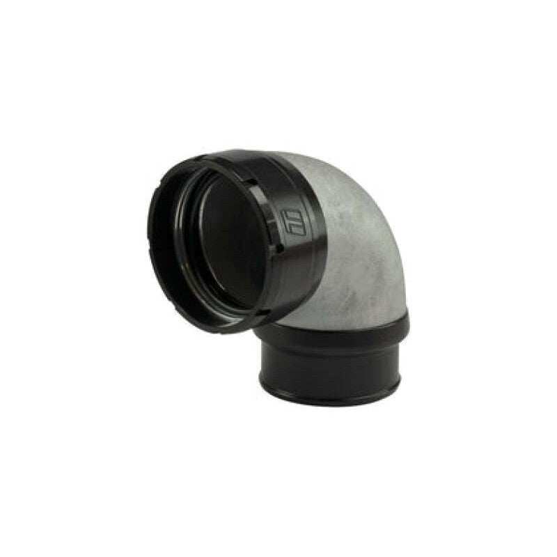 Turbosmart 90-degree aluminum elbow adapter with 2.50 inch hose barb for turbo compressor outlets.