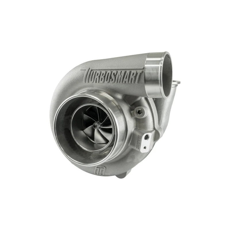 Turbosmart TS-2 6466 water-cooled turbocharger with stainless steel turbine housing and V-band inlet/outlet flanges.