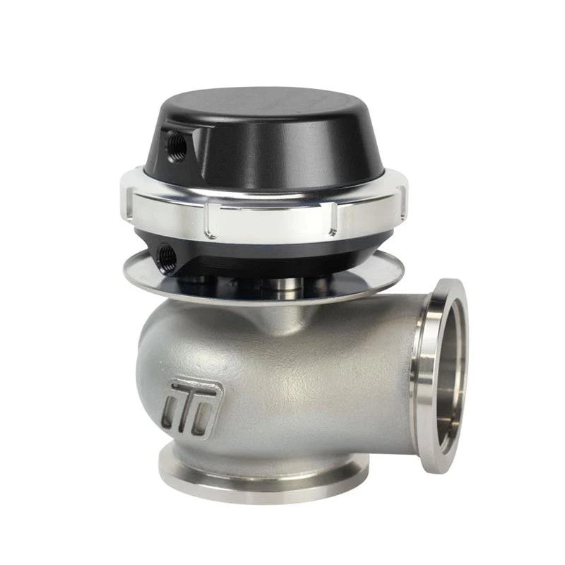 Black Turbosmart Comp-Gate40 40mm external wastegate with stainless steel body and V-band flanges.