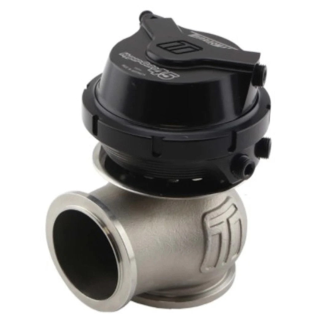 Turbosmart Gen-V Hyper-Gate45 external wastegate in black Sleeper finish with 45mm valve and V-band flanges.