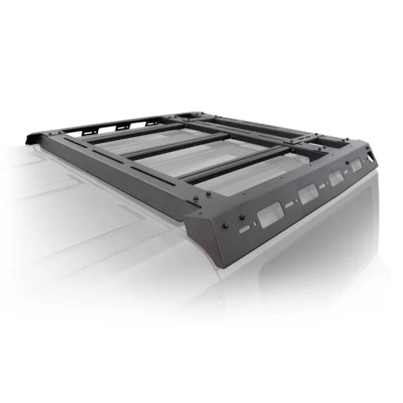 Turn Offroad RR2-M2 black low-profile roof rack installed on a 2021-2024 Ford Bronco 2-Door hard top.