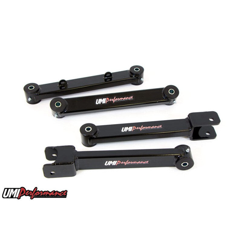 UMI Performance black powder coated rear trailing arms and toe rod suspension kit with polyurethane bushings