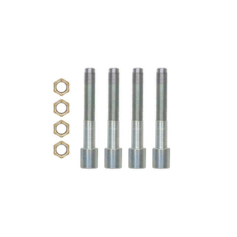 Set of four UMI Performance 6577 black zinc 3/4 inch extended leaf spring pins with Grade 8 nuts.