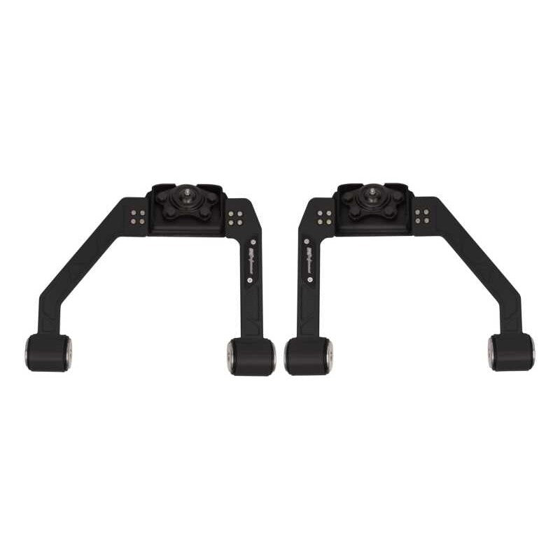 UMI Performance 6565-B black adjustable upper A-arms with Delrin bushings for 2015-2026 Ford F-150 trucks.