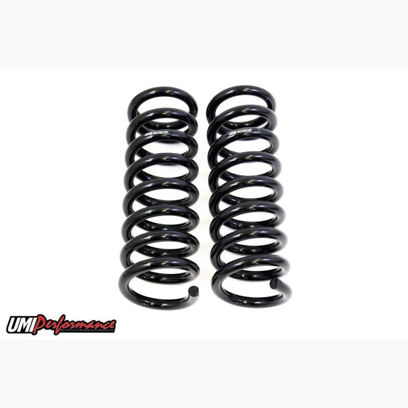 UMI Performance black powder-coated linear rate front coil springs for 1964-1966 GM A-Body vehicles.