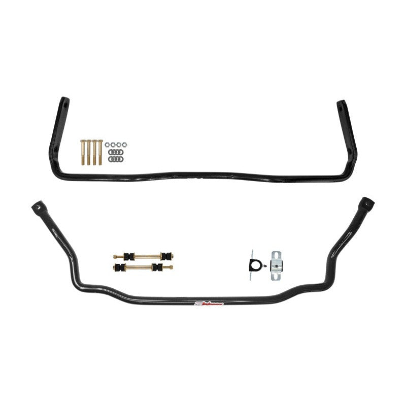 UMI Performance 1.25-inch front and 1-inch rear solid black sway bars with greaseable bushings and Grade 8 hardware.