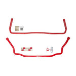Red powder-coated UMI Performance solid front and rear sway bar kit with mounting hardware for 1964-1972 GM A-Body