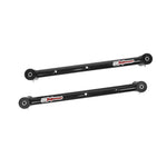 Black powder coated tubular rear lower control arms with greaseable polyurethane bushings and zerk fittings.