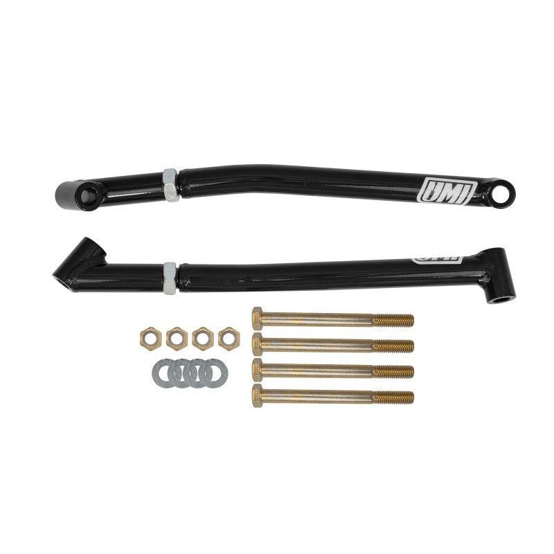 UMI Performance 4028-B tubular DOM steel control arm reinforcements and frame braces with Grade 8 mounting hardware.