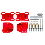 UMI Performance 4008-R LS engine swap motor mount kit with black steel brackets and red polyurethane bushings.