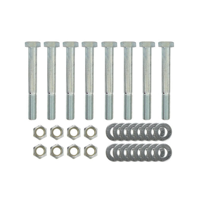 UMI Performance 3002 Rear Control Arm Bolt Kit with eight zinc-plated 10.9 grade bolts, nylon lock nuts, and washers.
