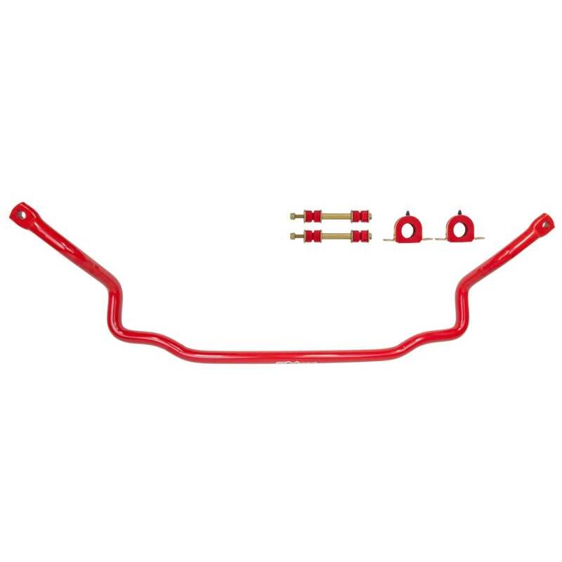 Red UMI Performance 1.250-inch solid front sway bar for 1978-1988 GM G-Body with greaseable bushings and end links