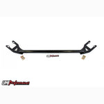 Black powder-coated 1.25-inch steel rear shock tower brace for 1978-1988 GM G-Body with mounting hardware.