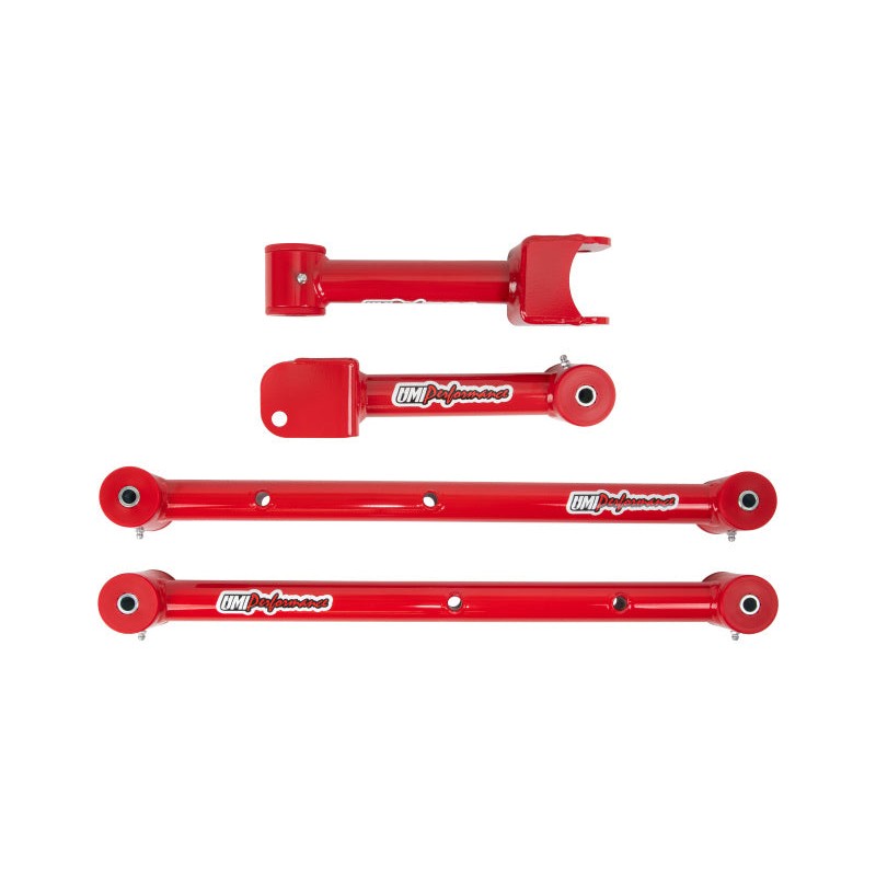 UMI Performance tubular upper and lower rear control arms with greaseable polyurethane bushings for GM G-Body vehicles
