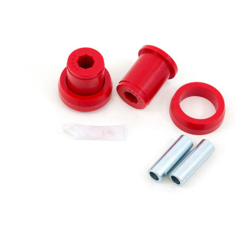 UMI Performance red polyurethane rear end differential housing bushings for 1979-2004 Ford Mustang.