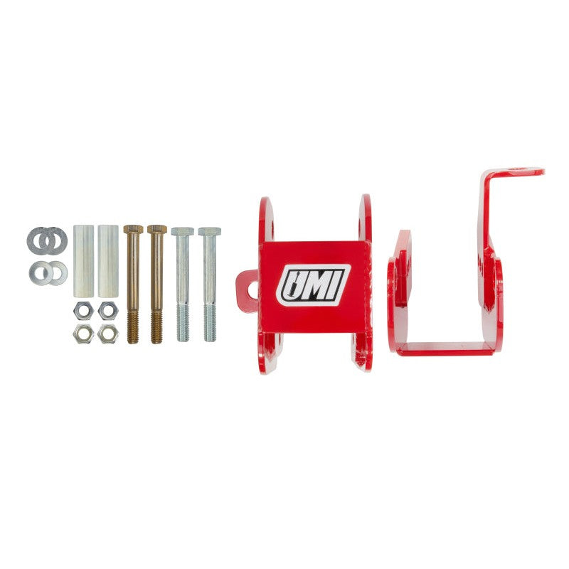 UMI Performance steel bolt-in lower control arm relocation brackets for 1982-2002 Chevrolet Camaro and Pontiac Firebird.