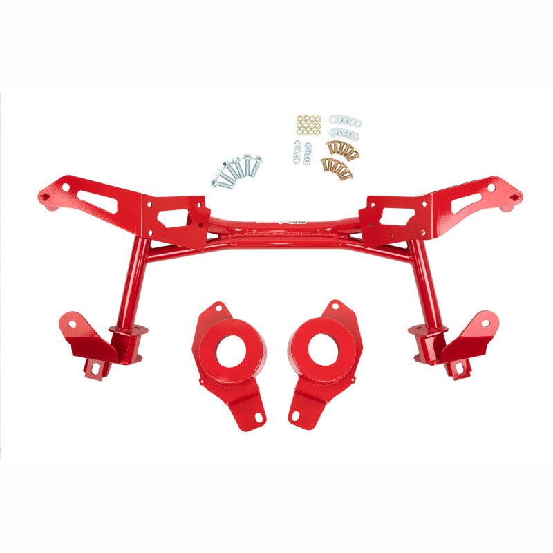 Red powder coated tubular steel K-member for 1982-1992 GM F-Body Chevrolet Camaro and Pontiac Firebird