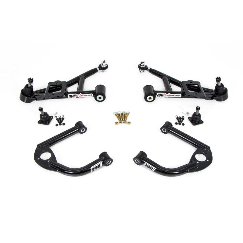 UMI Performance black tubular front upper and lower A-arm kit with ball joints for 1993-2002 Chevrolet Camaro