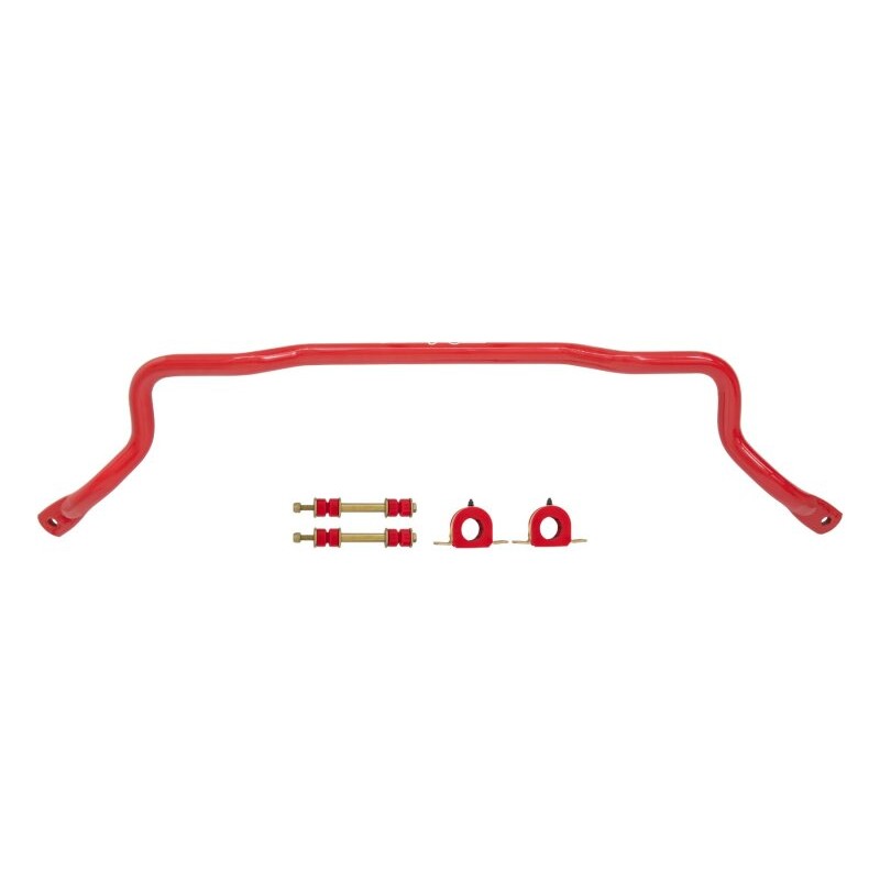 Red UMI Performance 35mm tubular front sway bar for 93-02 GM F-Body with mounting hardware and bushings.