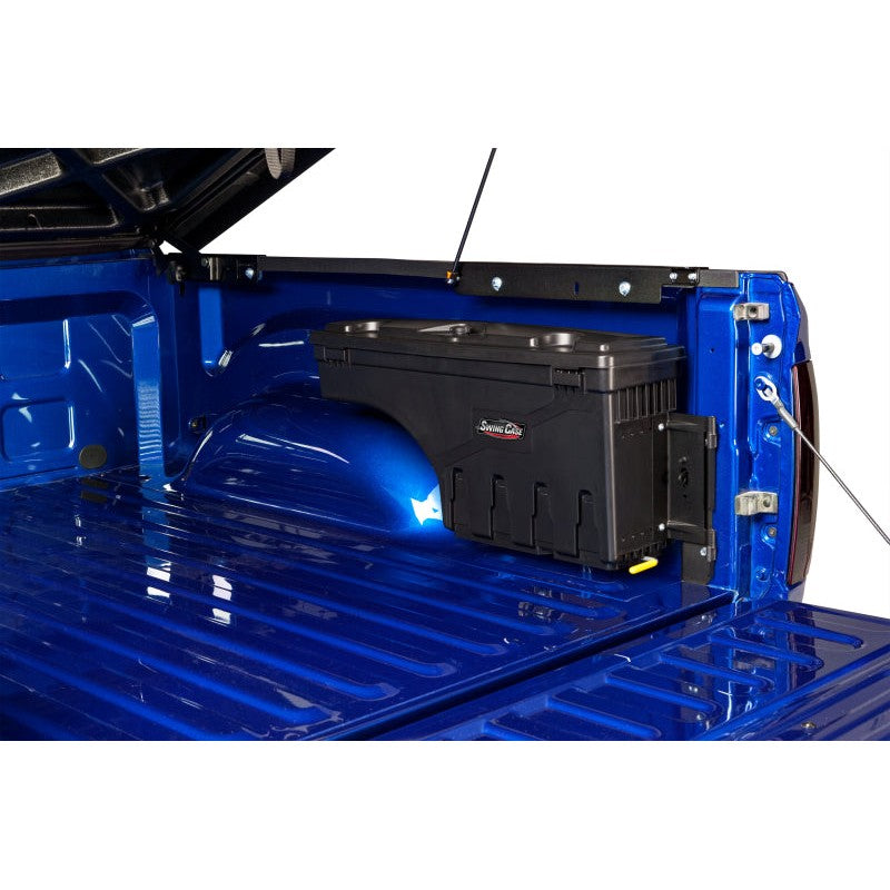 UnderCover SwingCase passenger side truck bed storage box in smooth black for 2005-2023 Toyota Tacoma