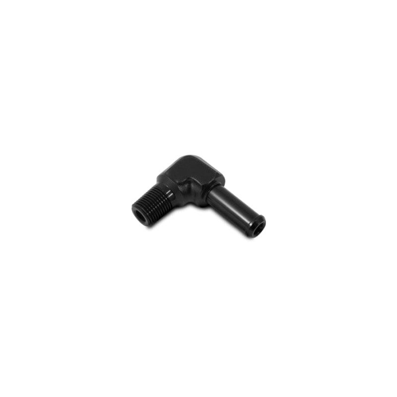 Vibrant Performance 11233 black anodized 6061 aluminum 90-degree adapter with 1/2 inch NPT male to 5/8 inch hose barb