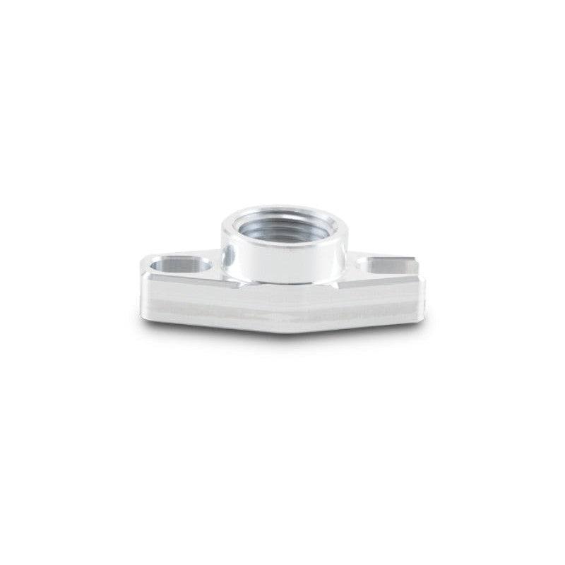 Vibrant Performance 6061 aluminum 1/2 inch NPT oil drain flange with slotted bolt holes and Crowfoot design.