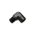 Vibrant Performance black anodized 6061 aluminum 90-degree 1/2 inch NPT female to male pipe adapter fitting