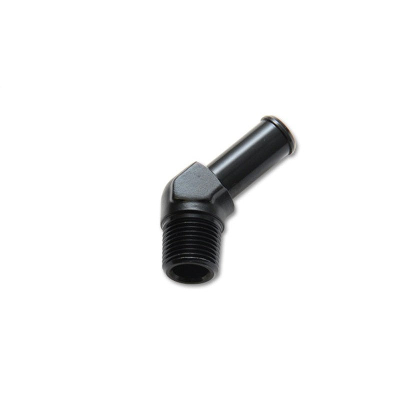 Black anodized 6061 aluminum 1/4 inch NPT to 3/8 inch hose barb adapter fitting