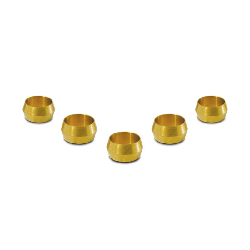 Set of five 1/4-inch brass olive inserts for aluminum hardline tubing compression fittings.
