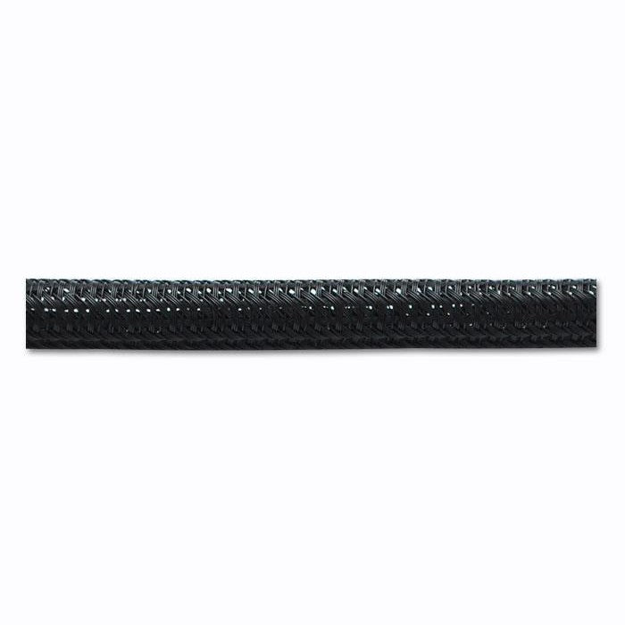 Black 1/4-inch diameter flexible split braided sleeving with 25 percent edge overlap for wire and hose protection