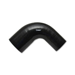 Gloss black Aramid-reinforced silicone 90-degree transition elbow with 1.5-inch and 2-inch ID openings.
