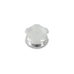 Vibrant Performance 1.5 inch OD 6061 aluminum weld-on tank bung with a matching polished aluminum threaded cap.