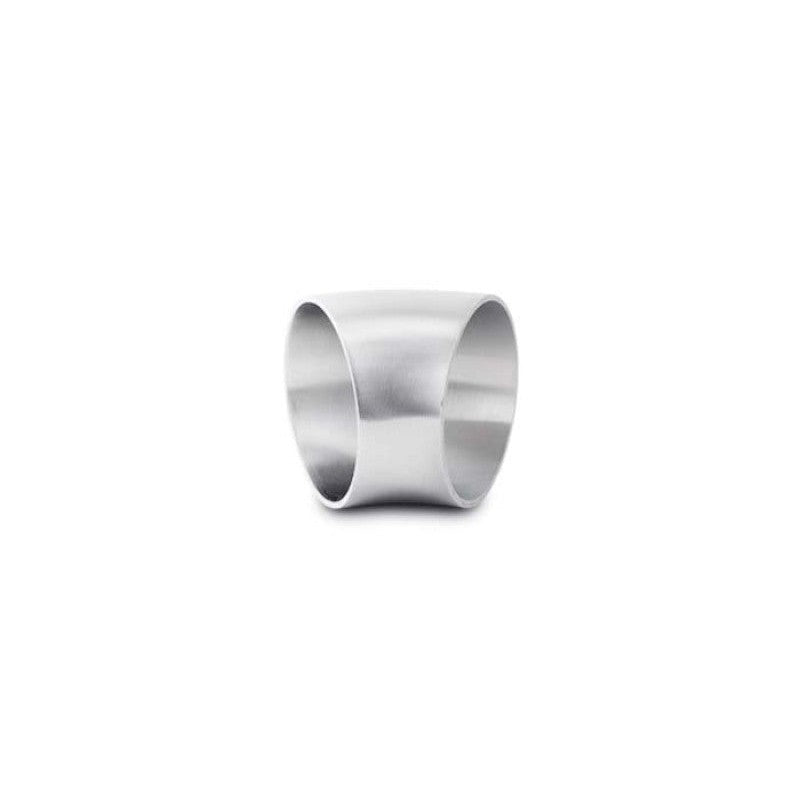 Brushed T304 stainless steel 45-degree mandrel bend elbow with 1.75 inch outer diameter and short leg lengths.