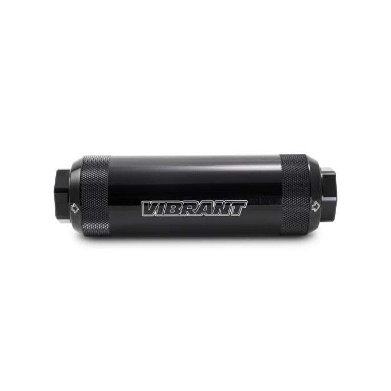 Black anodized 6061 aluminum Vibrant Performance HD PowerFilter fuel filter with 10 micron microglass element