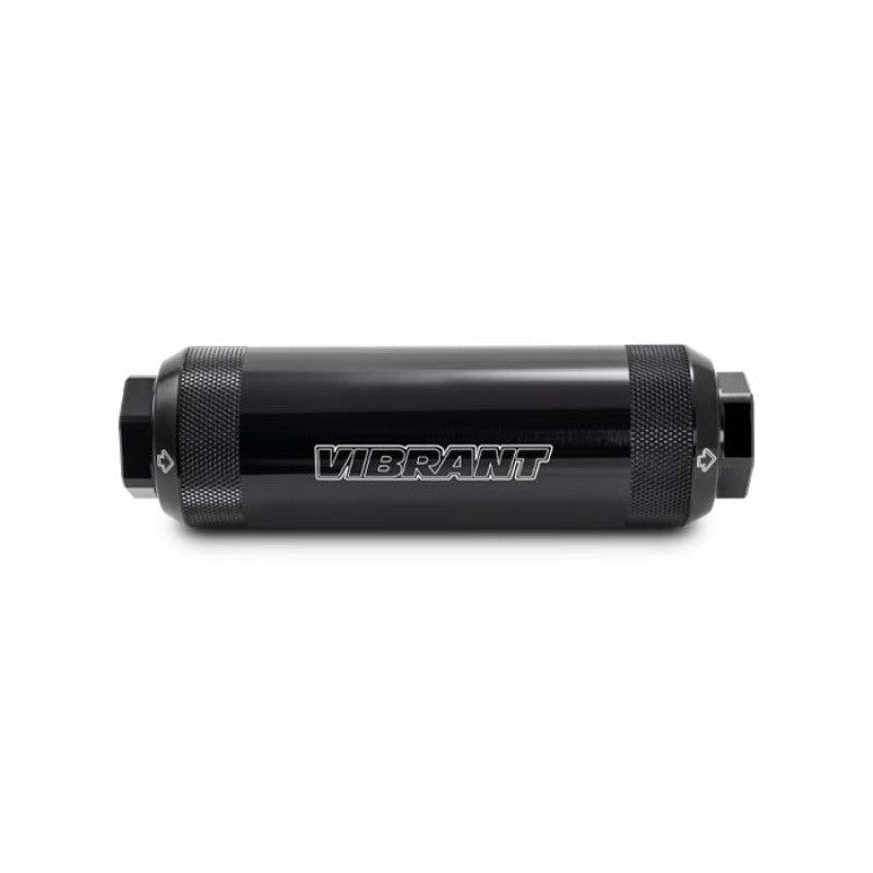 Black anodized Vibrant Performance HD PowerFilter inline fuel filter with 100 micron stainless steel mesh element