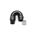Black hard anodized Vibrant 28810 180-degree -10AN high flow hose end fitting for PTFE-lined hose.