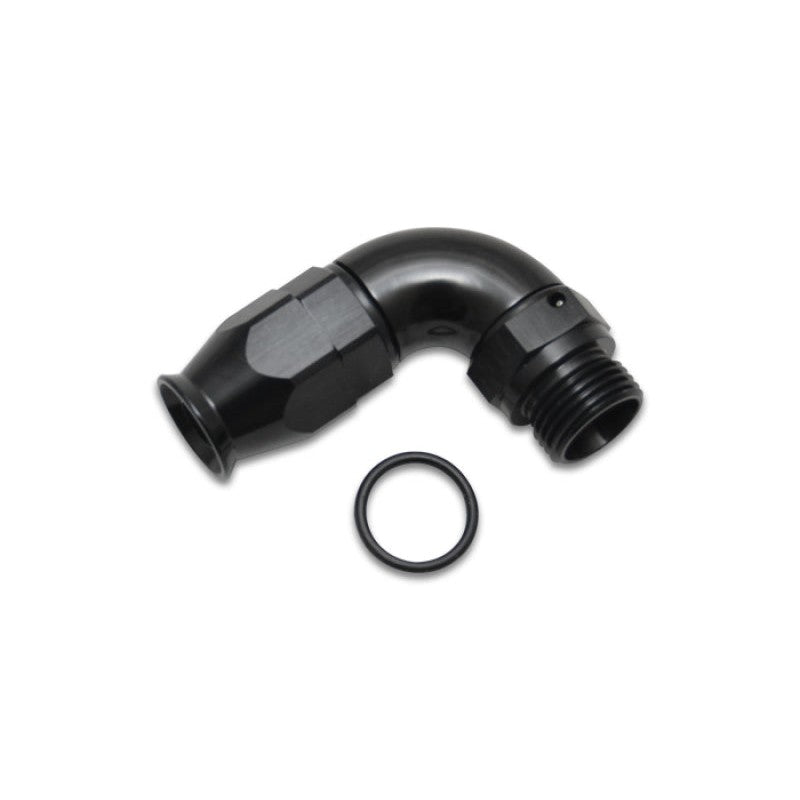 Black anodized 6061 aluminum -10AN 90 degree swivel hose end fitting for PTFE lined hoses.