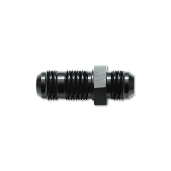 Vibrant Performance 10684 black anodized 6061 aluminum -10AN male flare straight bulkhead adapter fitting.