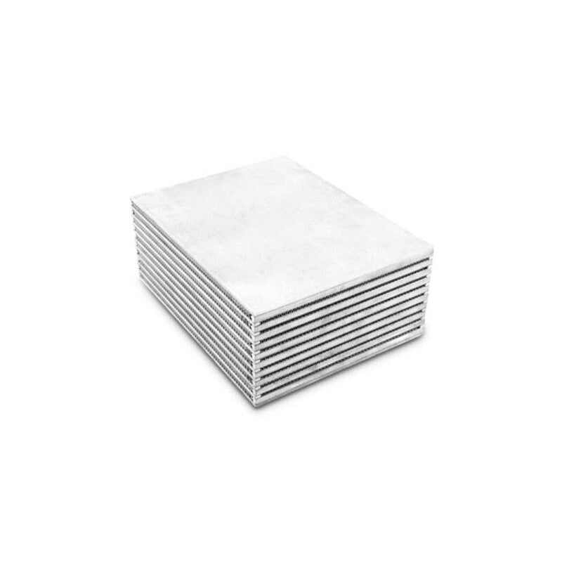 Vibrant Performance water-to-air intercooler core measuring 10 inches wide by 4 inches high and 8 inches thick.