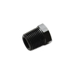 Black anodized 6061 aluminum -12AN flare hex head plug for sealing automotive fluid lines.