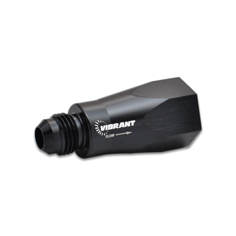 Black anodized 6061 aluminum ball style inline check valve with -12AN male and -12ORB female fittings