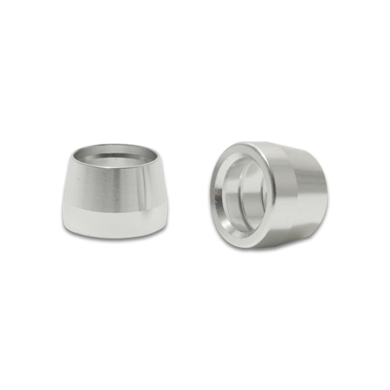 A pair of Vibrant Performance 6061 aluminum olive inserts for -12AN PTFE lined flexible hose.