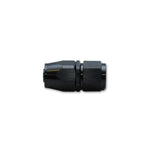 Black hard anodized -12AN straight swivel-style hose end fitting made of 6061 aluminum.
