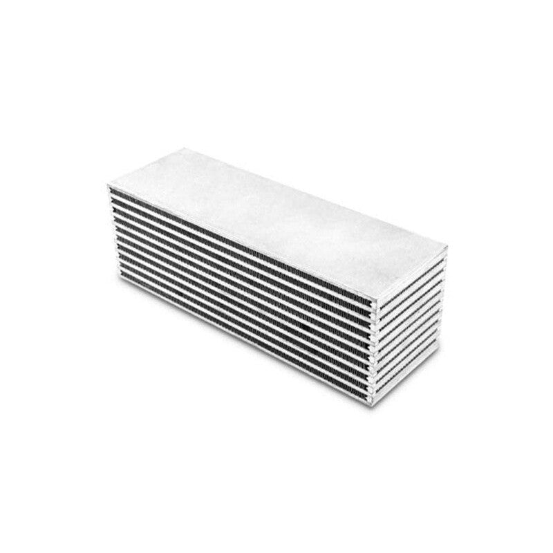 Vibrant Performance raw aluminum water-to-air intercooler core, 12 inches wide, 4 inches high, and 4 inches thick.