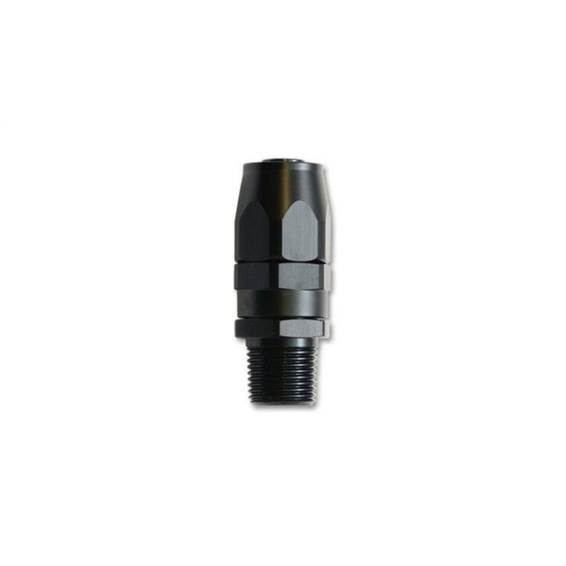 Vibrant Performance 26010 black anodized -16AN straight hose end fitting with 3/4 inch male NPT threads.