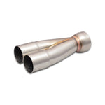 Vibrant Performance 2-into-1 stainless steel merge collector showing TIG welded seams and 1.75-inch slipover inlets.
