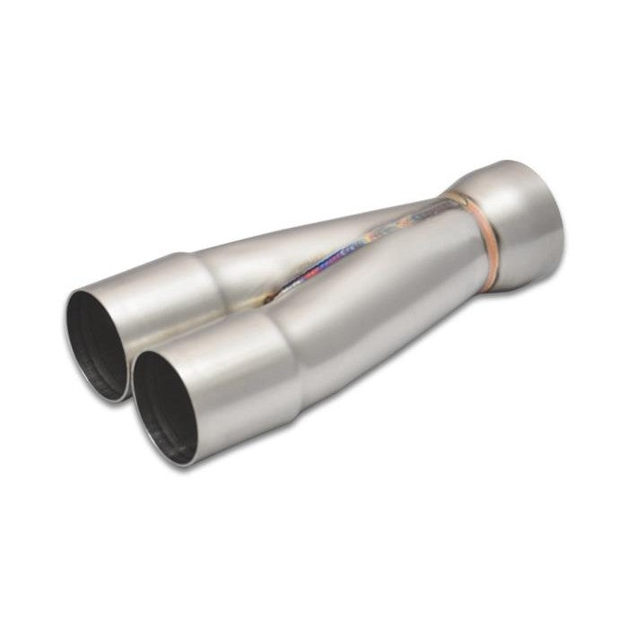 Vibrant Performance 304 stainless steel 2-into-1 merge collector showing TIG-welded seams and 1-7/8 inch slipover inlets.