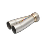 TIG-welded 304 stainless steel 2-into-1 exhaust merge collector with 2.25-inch inlets and a 3-inch outlet.
