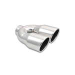 Polished 304 stainless steel dual round exhaust tip with single wall angle cut and 2.5 inch inlet
